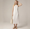 J.Crew High Neck 100% Linen Midi Dress in White | 00