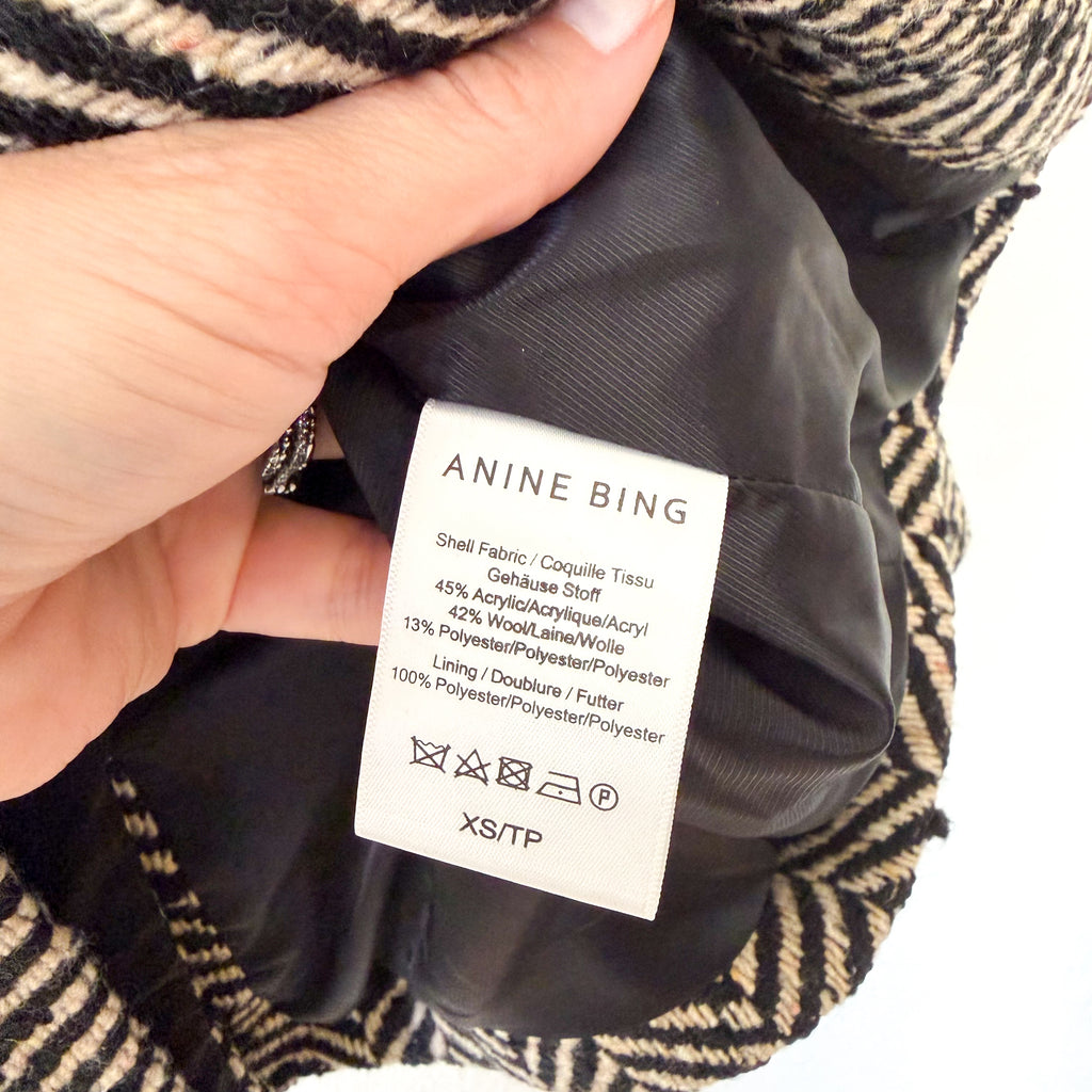 Anine Bing Diana Fishbone Wool Blend Blazer Jacket in Black | XS