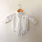 Gap White Cotton Teddy Bear Oxford Button-Down Long Sleeve Bodysuit | 6-12m