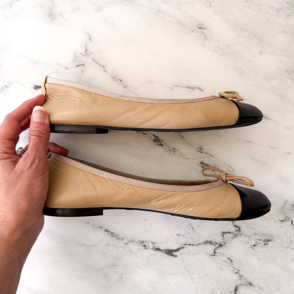 French Sole New York FS/NY Index Ballet Leather Tan &amp; Black Ballet Flats | 8