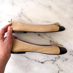 French Sole New York FS/NY Index Ballet Leather Tan &amp; Black Ballet Flats | 8
