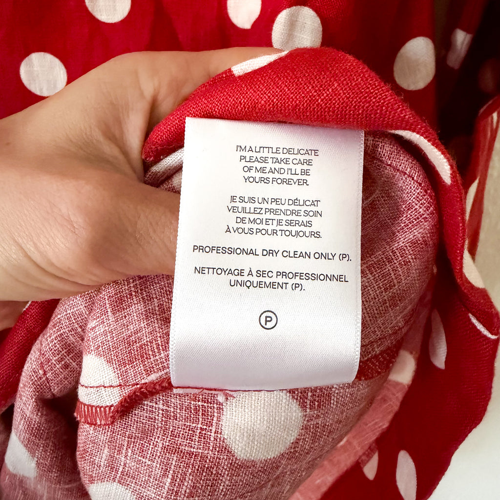 Posse Nina 100% Linen Red Polka Dot Elbow Sleeve Shift Mini Dress | S
