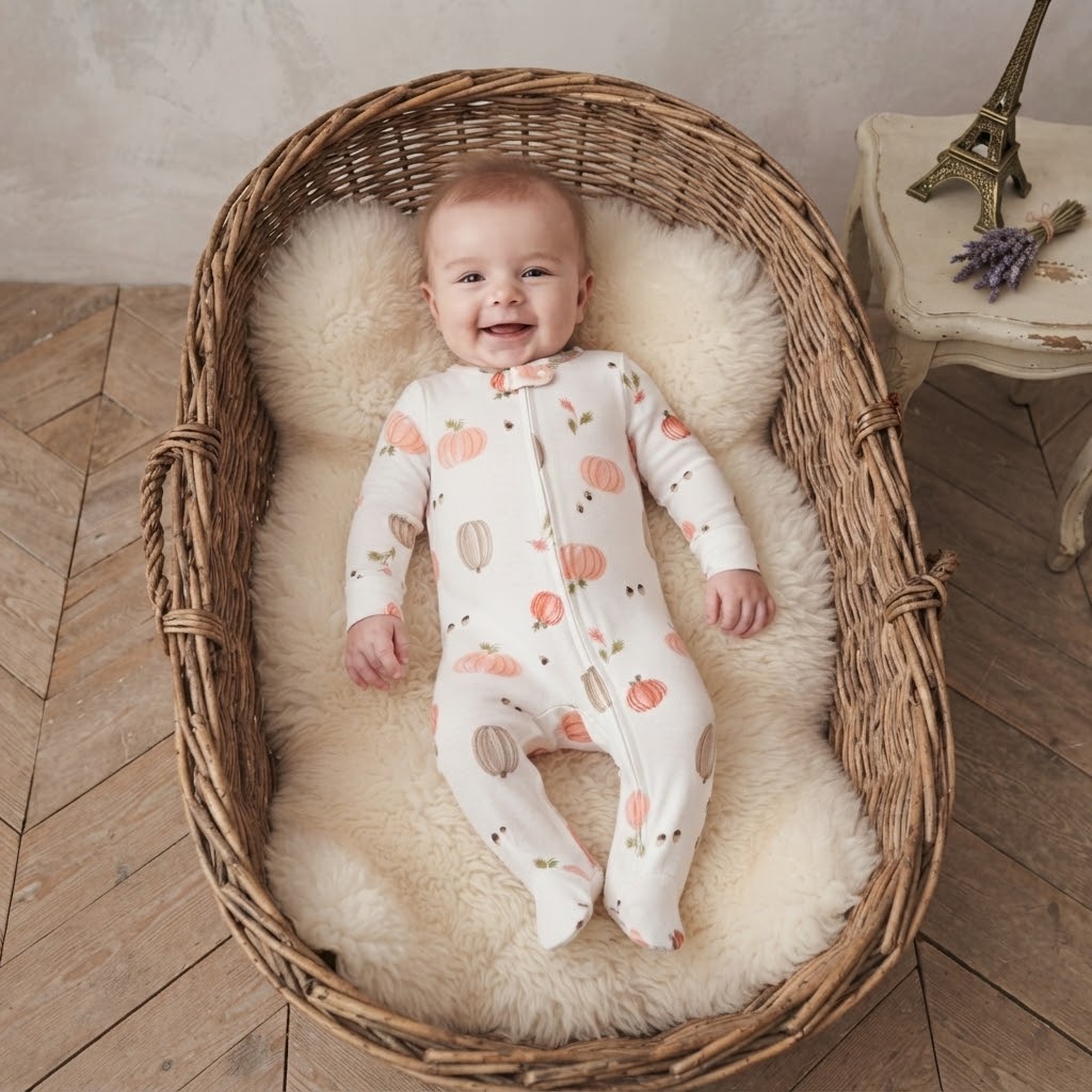 Carter's Just One You Fall Pumpkin Cream Long Sleeve Footed Zipper Sleeper | 3-6m