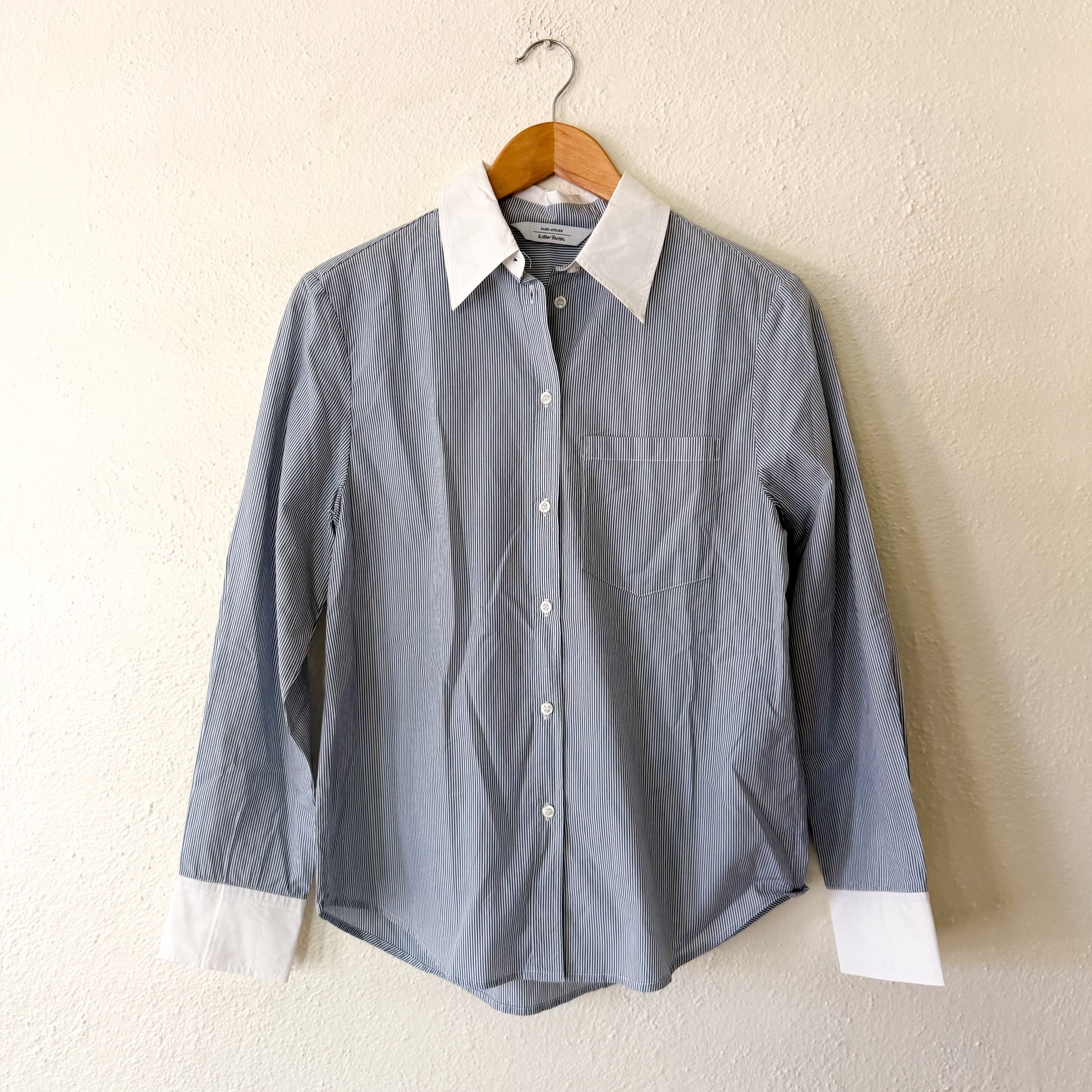 & Other Stories Paris Atelier Button Up Long Sleeve Shirt in Blue Pinstripe | 0