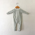 Quincy Mae Dusty Sage Cream Stripe 2-Way Zipper Footed Sleeper | 0-3m