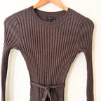 Quince Cotton Cashmere Ribbed Long Sleeve Crew Midi Sweater Dress in Brown Heather | XS