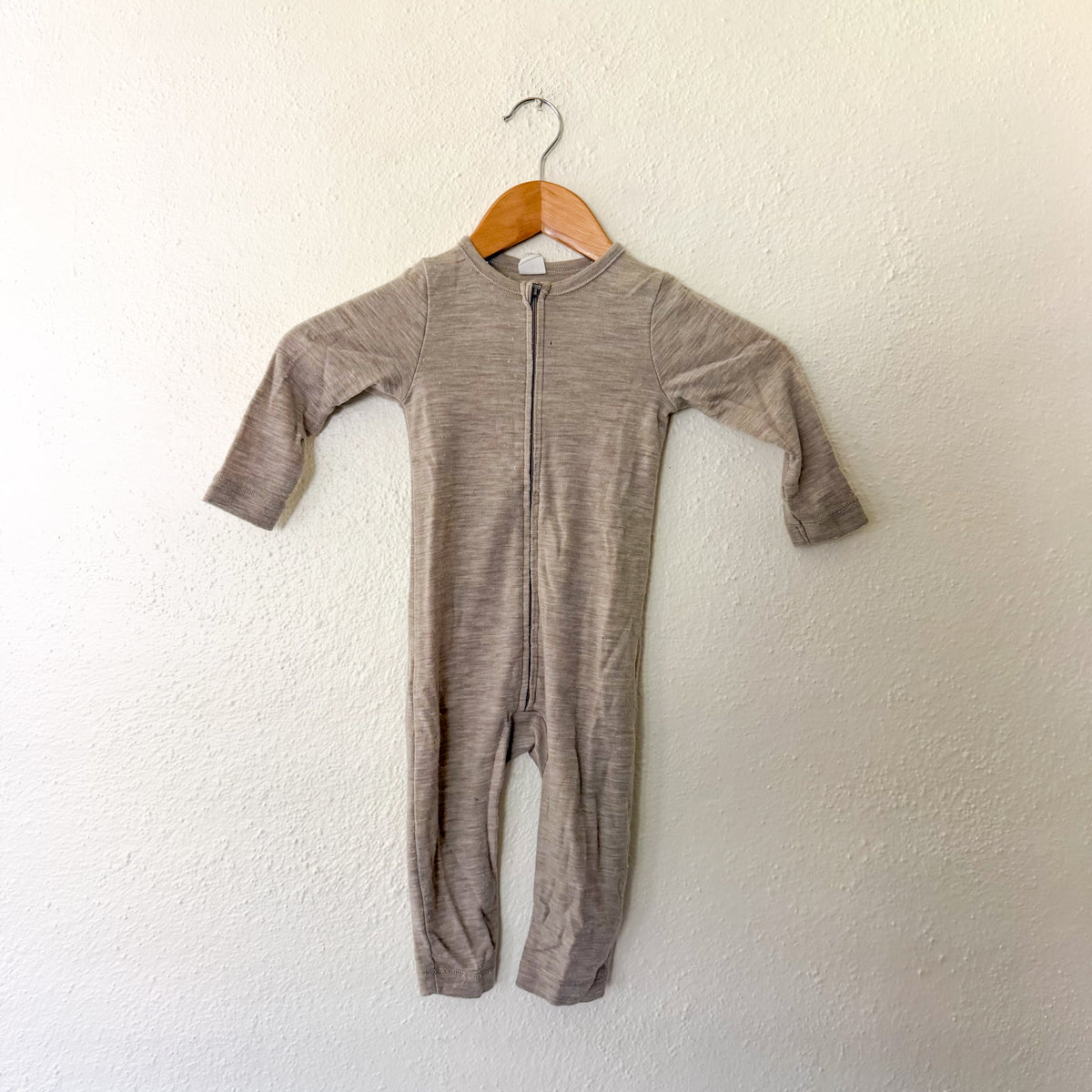 H&M 100% Washable Wool Beige Melange Long Sleeve Zipper Jumpsuit | 9-12m
