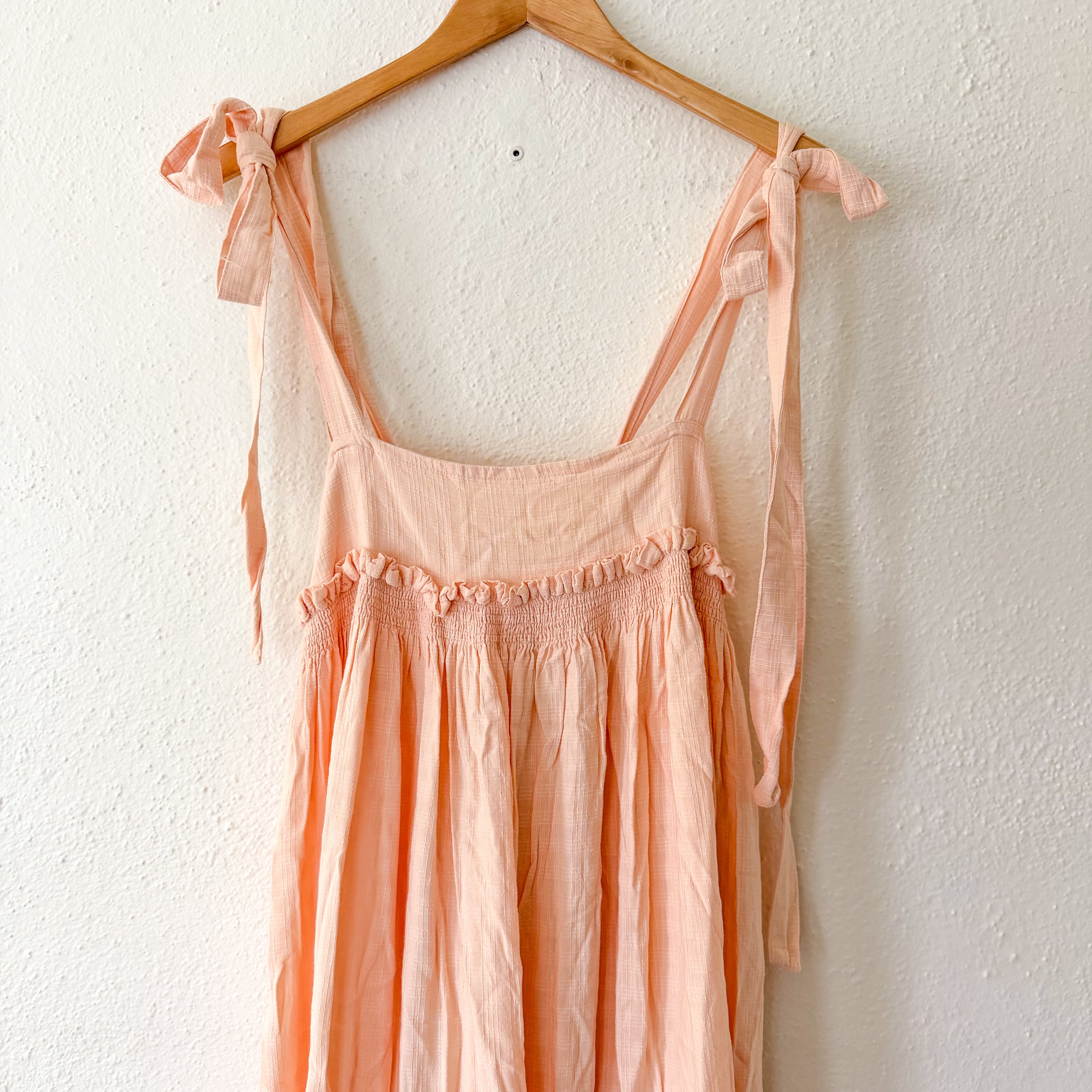 Free People Empire Waist Linen Blend Dress in Peach | XS