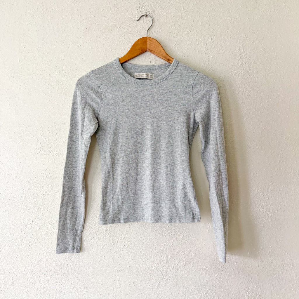 Abercrombie & Fitch Loungewear Collection Long Sleeve Sleep Set in Heather Grey | XXS