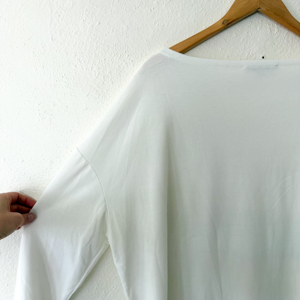 AllSaints Rita Boatneck Long Sleeve Oversize T-Shirt in Cream | XS