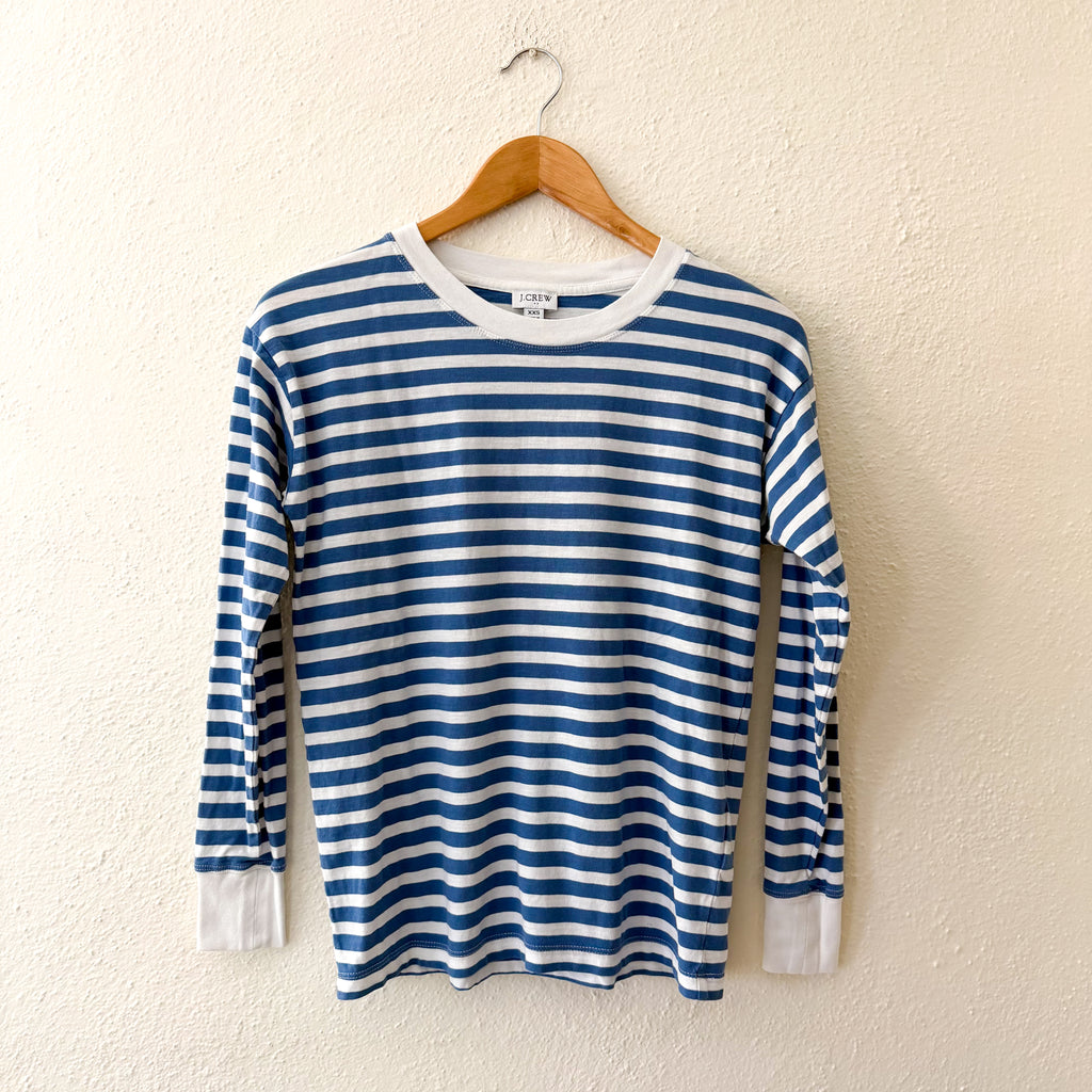 J.Crew Striped Long Sleeve Tee in Sunwashed Sea Blue White | XXS