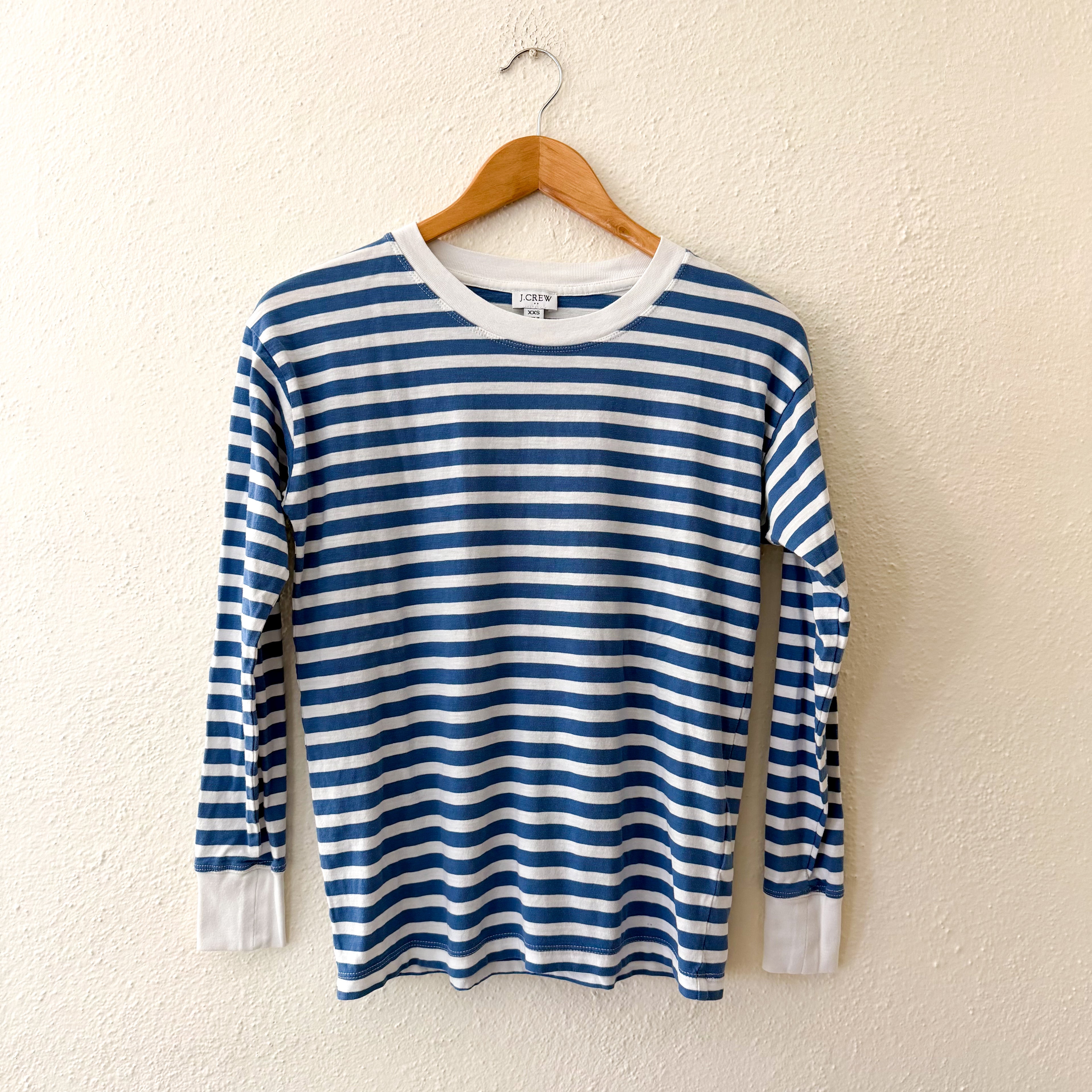 J.Crew Striped Long Sleeve Tee in Sunwashed Sea Blue White | XXS