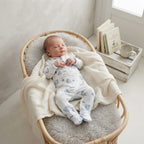 Feather Baby Cream Ocean Print Pima Cotton Long Sleeve Snap Footed Sleeper | 3-6m