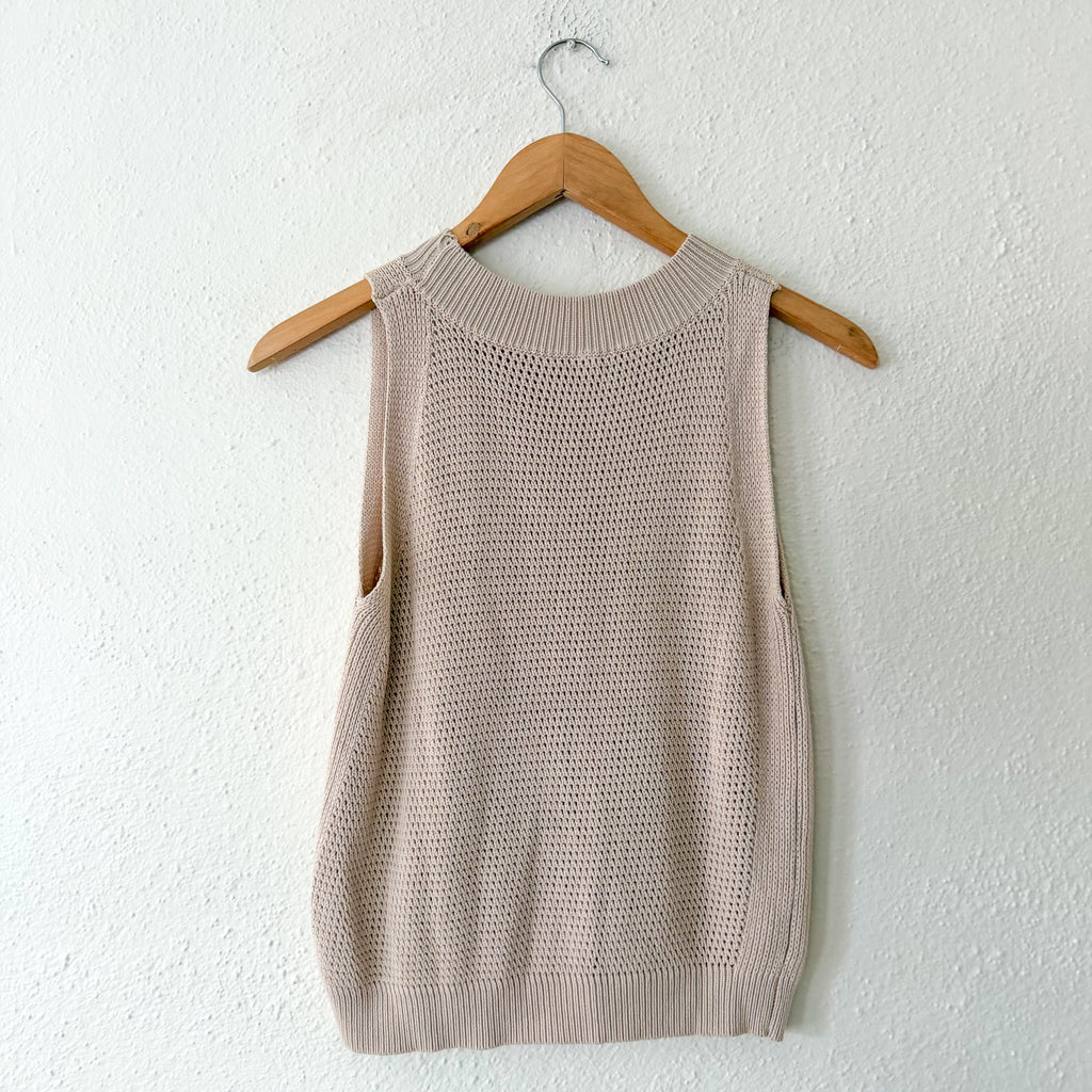 Commense Sleeveless Mockneck Sweater Top in Neutral Beige | XS