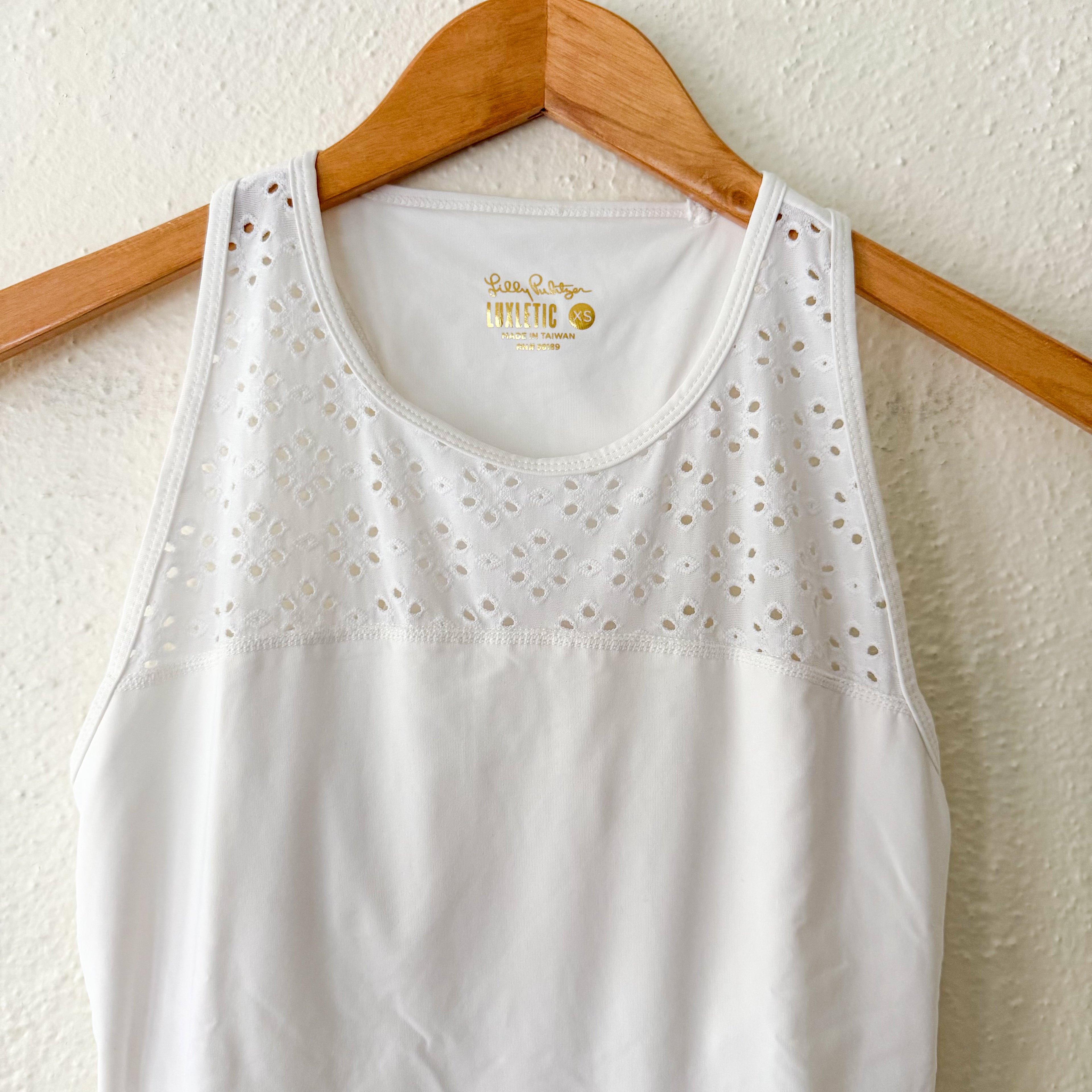 Lilly Pulitzer Luxletic White Eyelet Racerback Exercise Tank | XS
