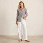 Foxcroft Petite Brown & White Striped No Iron Button Down Shirt | 4P