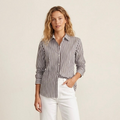 Foxcroft Petite Brown & White Striped No Iron Button Down Shirt | 4P