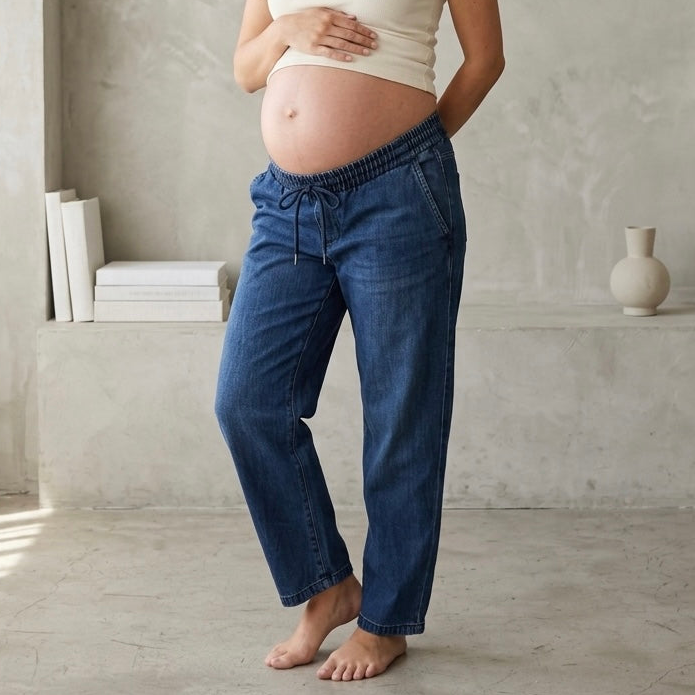 Seraphine Maternity Oslo Under The Bump Drawstring Wide Leg Denim Trousers | 2