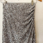 Express Silver Sequin Ruched Stretch Midi Skirt | XS