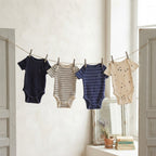 Baby Gap First Favorites Blue Cream Black Textured Short Sleeve Bodysuits Bundle x4 | sz 0-3m
