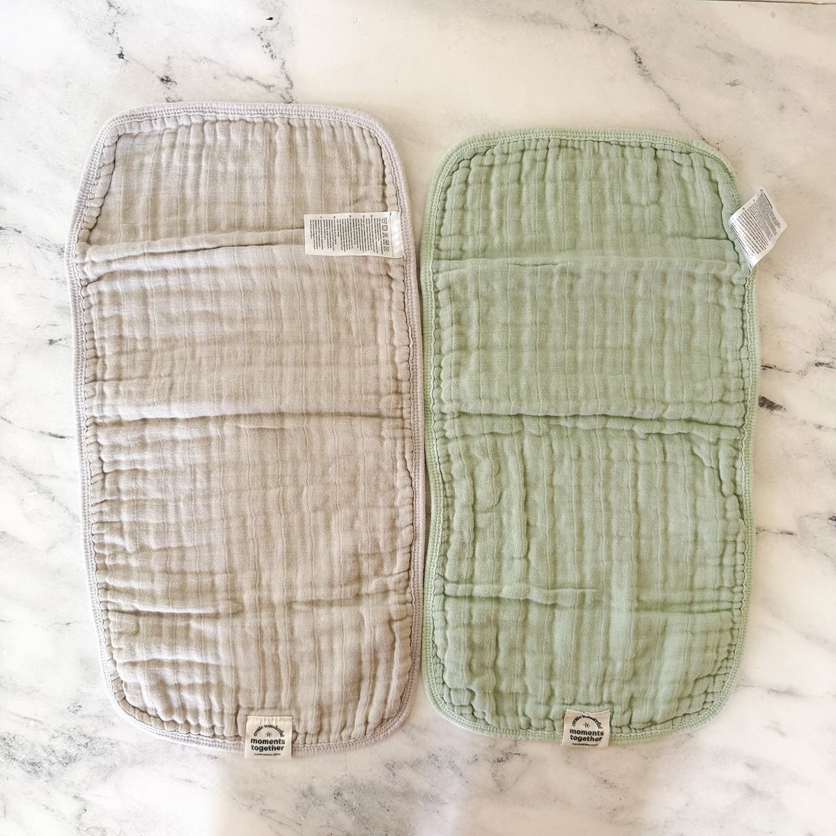 KeaBabies Lyra Organic Cotton Muslin Gauze Burp Cloths in Silver Grey & Sage