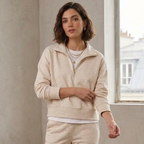 Avia Scuba Knit Funnel Neck Cropped Quarter Zip Sweatshirt in Wheat Heather | S