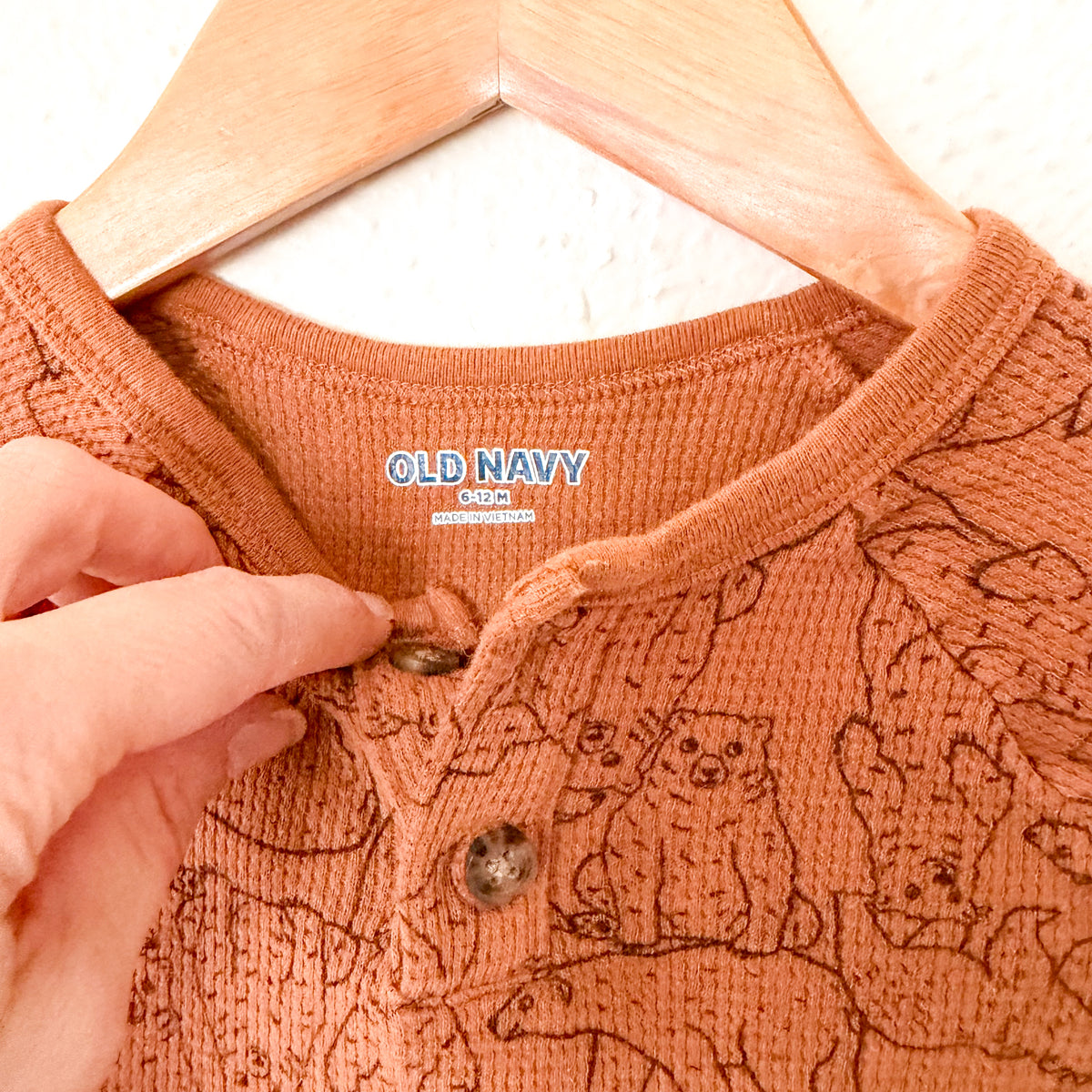 Old Navy Brown Bear Textured Cotton Long Sleeve Bodysuit | 6-12m
