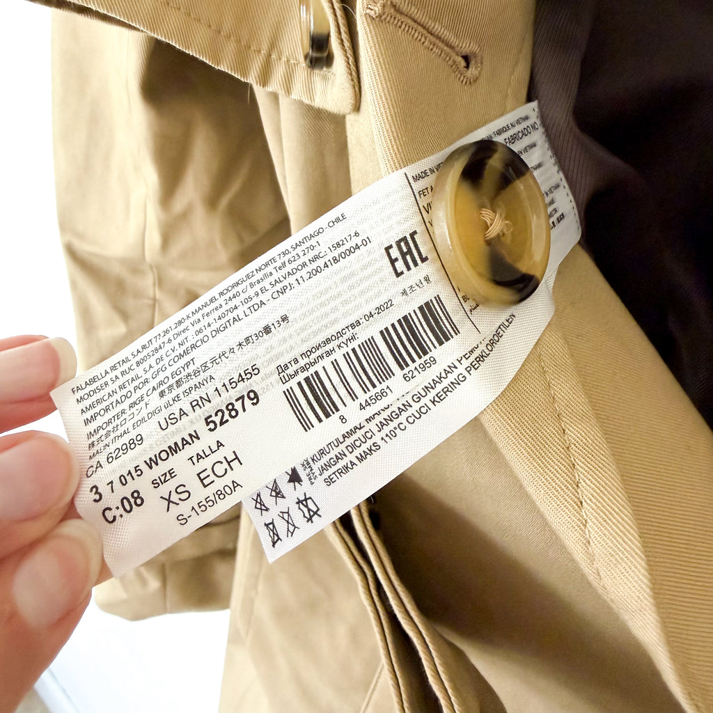 Mango Classic Double Breasted Belted Longline Trench Coat in Beige, sz XS