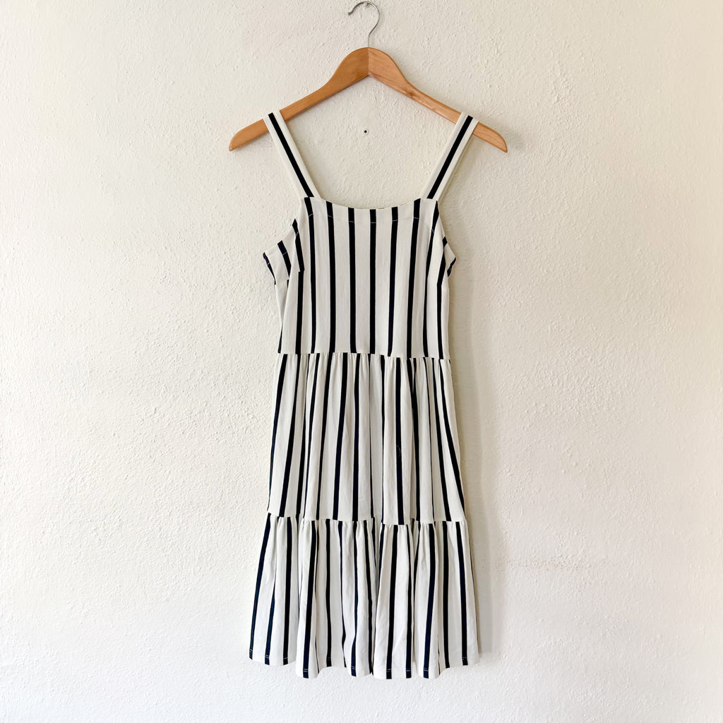 LOFT Black & White Stripe Midi Sun Dress | 0P