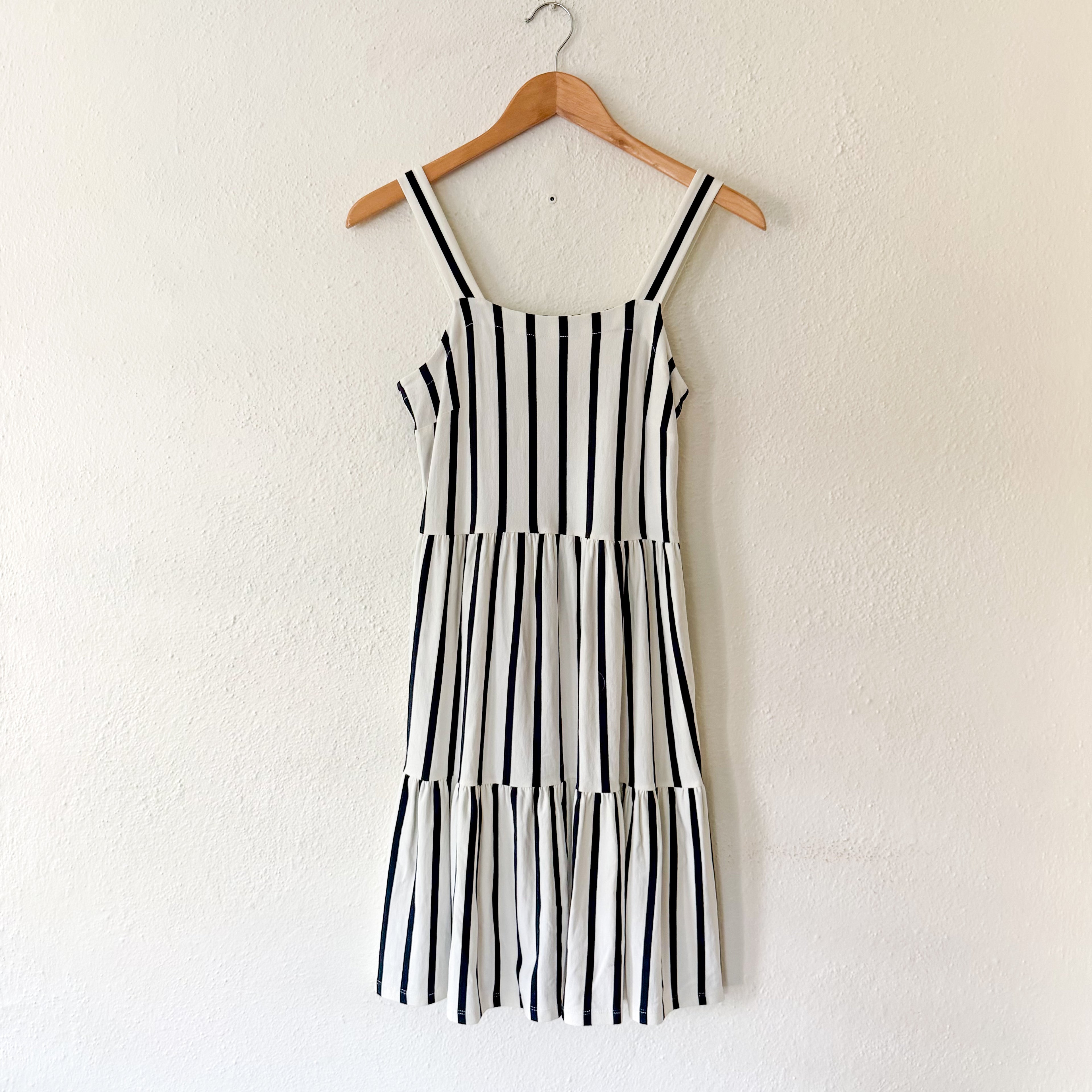 LOFT Black & White Stripe Midi Sun Dress | 0P