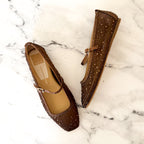 Dolce Vita Reyes Crystal Embellished Ballet Flats in Brown Mesh | 6.5