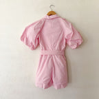 Karen Millen Pink Cotton Poplin Balloon Sleeve Button Down Romper | 2