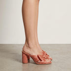 Loeffler Randall Pink Penny Pleated Organza Bow Block Heels | 6.5