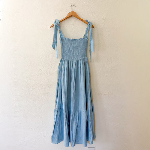 Caslon Smocked Tie Strap Cotton Gauze Midi Sundress in Baby Blue | XS