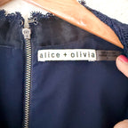 Alice + Olivia Diona Navy Blue Broderie Butterfly Lace Mini Dress | 0