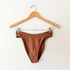 Abercrombie & Fitch Mid-Rise Rouched Side Bikini Bottoms in Brown | S
