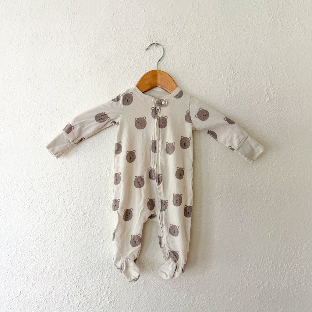 Baby Gap Organic Cotton Cream Teddy Bear 2-Way Zipper Footed Sleeper | 0-3m