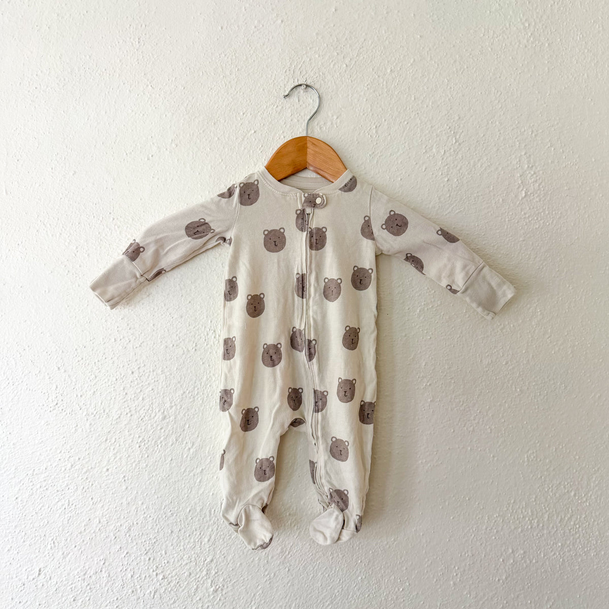 Baby Gap Organic Cotton Cream Teddy Bear 2-Way Zipper Footed Sleeper | 0-3m