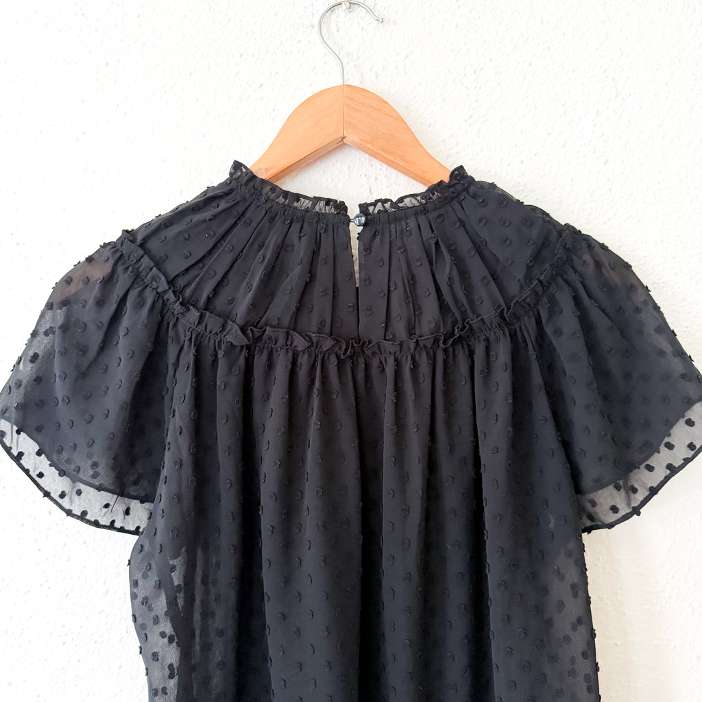 J.Crew Black Swiss Dot Short Sleeve Blouse | XS