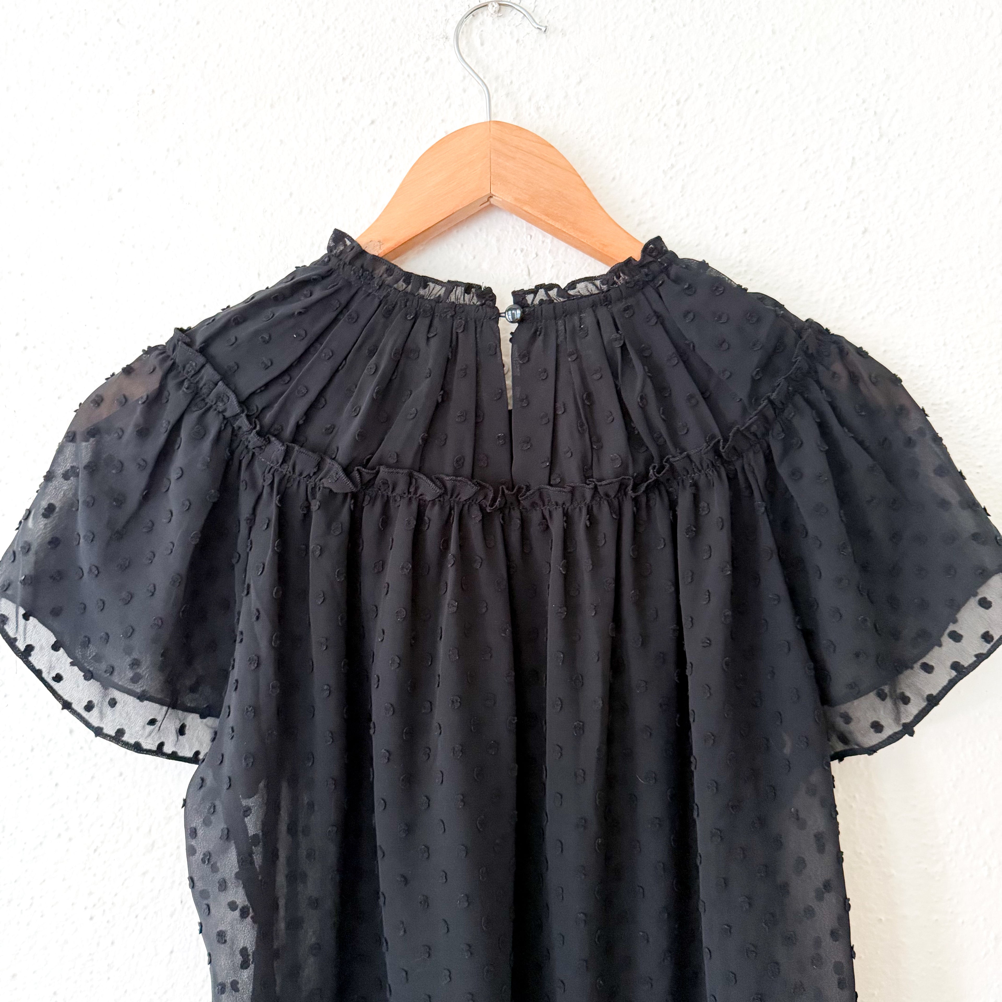 J.Crew Black Swiss Dot Short Sleeve Blouse | XS