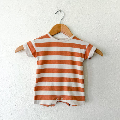 Cat & Jack Pumpkin Cream Wide Stripe Crewneck Short Sleeve Romper | 0-3m