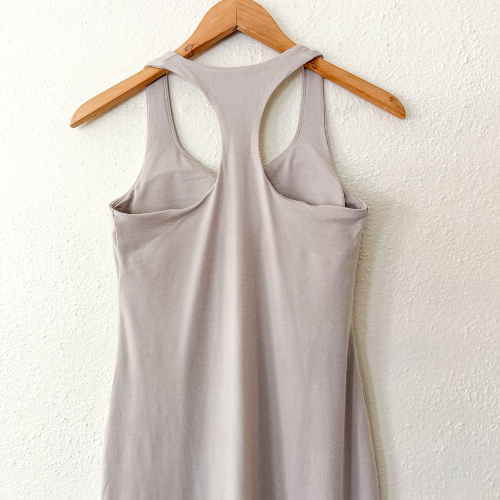 Vuori Halo Racerback Shelf Bra Midi Tank Dress in Ecru Tan | S