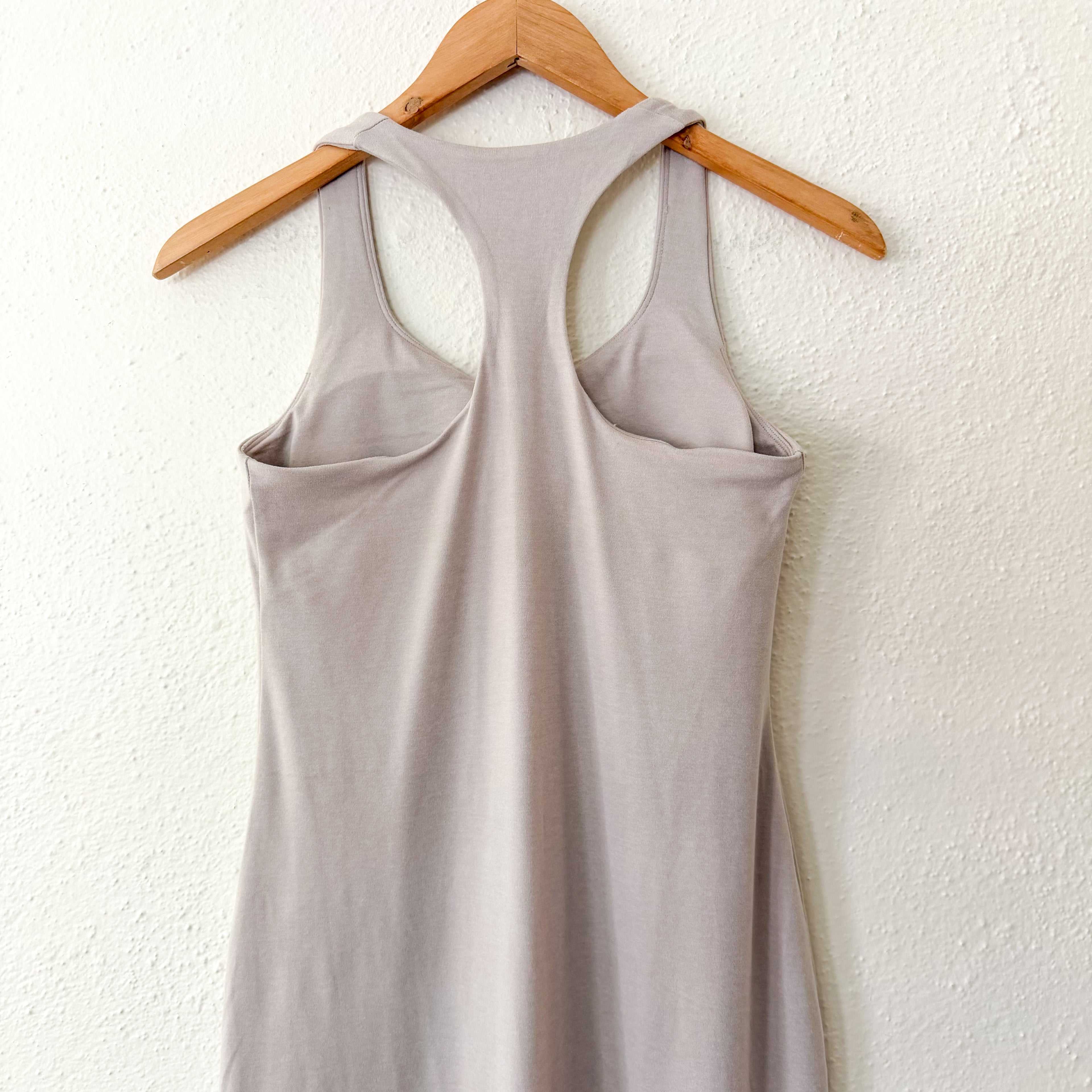 Vuori Halo Racerback Shelf Bra Midi Tank Dress in Ecru Tan | S