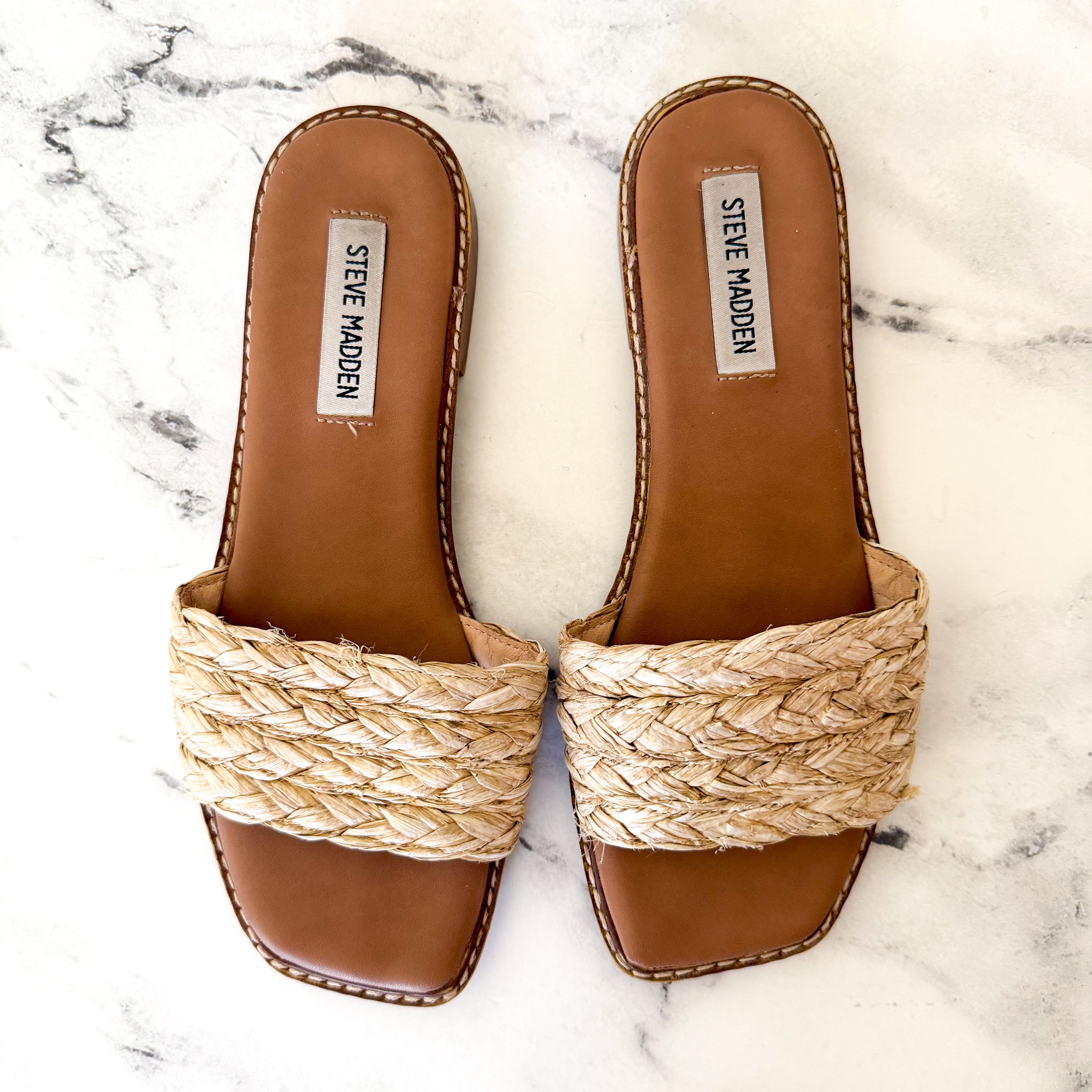 Steve Madden Sandra Raffia Slide Sandals in Natural | 6.5
