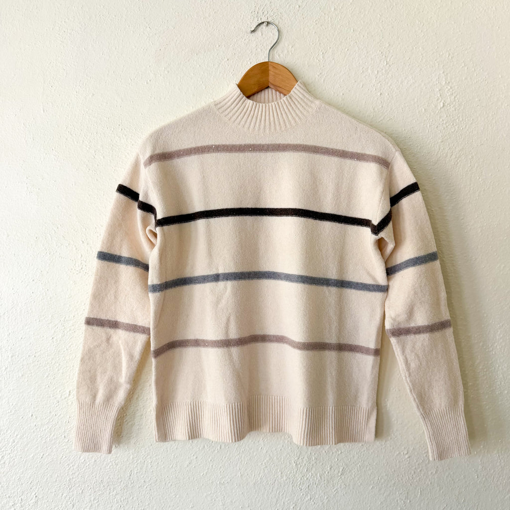 Chico's Sequined Stripe Pullover Sweater in English Cream | 00/XS