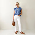 Sea New York Ramie Mock Neck Ruffle Sleeveless Top in Carolina Blue | XXS