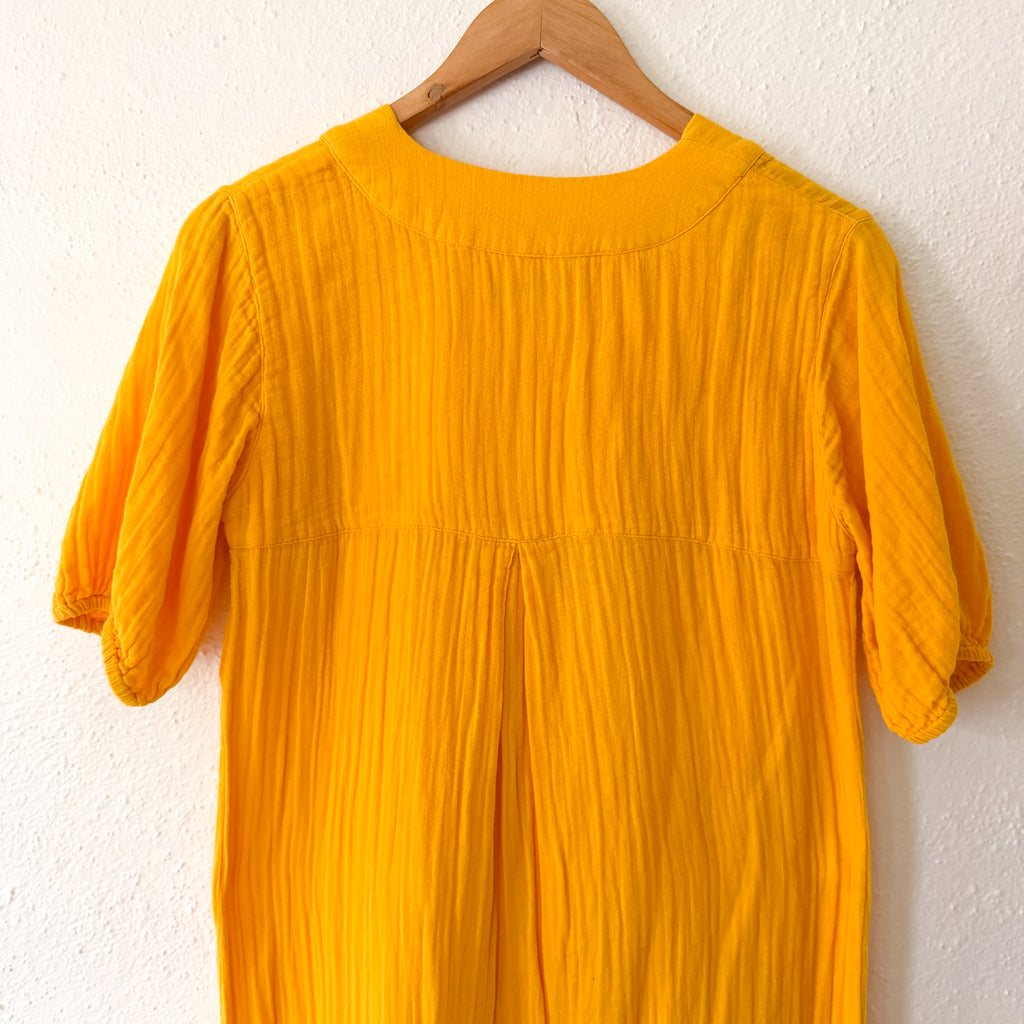 LAKE Golden Yellow 100% Cotton Gauze Caftan Midi Dress | XS