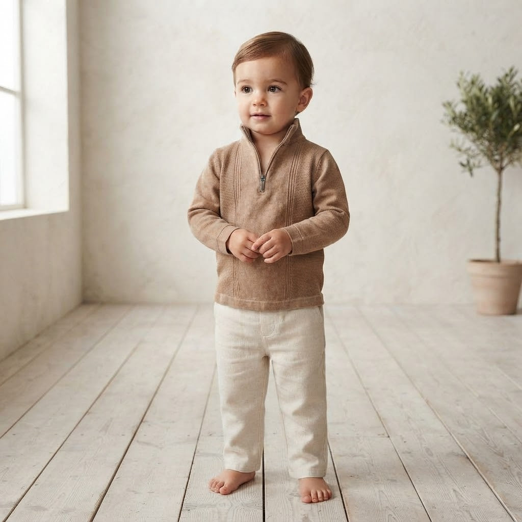 Next Clothing Taupe Quarter Zip Cotton Sweatshirt | sz 18-24m