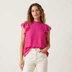 DKNY Sleeveless Ruffle Silky Chiffon Blouse in Hot Pink | S