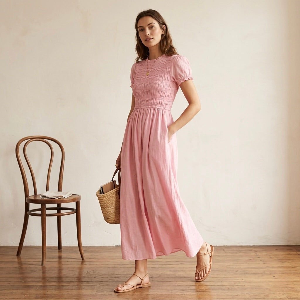 Petal & Pup Darla Puff Sleeve Midi Dress in Pink | XXS